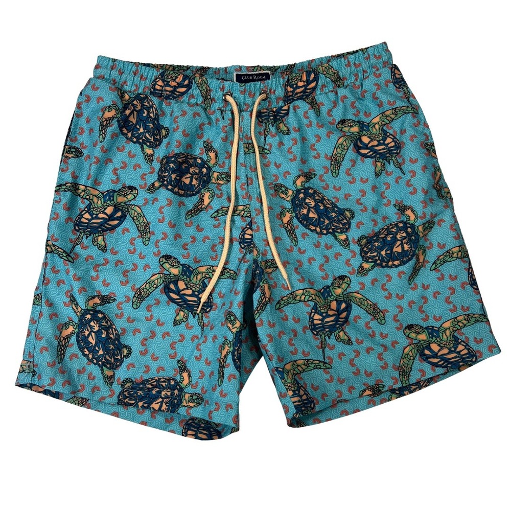 Club Room Turtle Print Swim Trunks Mens Medium Blue Beach Shorts